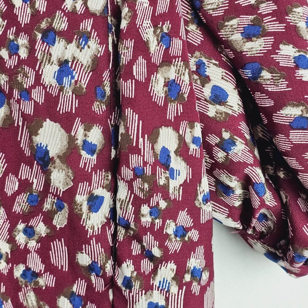 Umgee Plus Wine Mix Animal Print Silky Baby Doll w/ Pockets Long Sleeve Dress 1X - Picture 8 of 8
